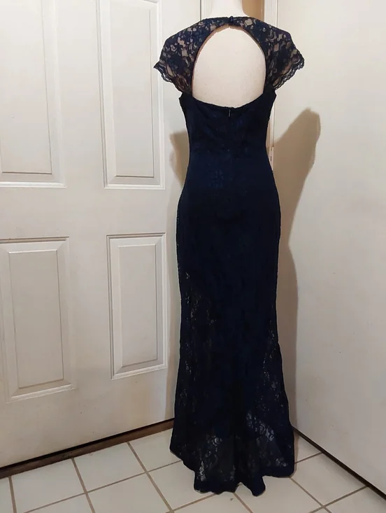 🌺 Like New Ralph Lauren Navy Stretch Lace Maxi Gown/Dress - Picture 4 of 11
